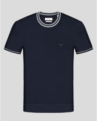 ТЪМНОСИНЯ СТРУКТУРНА ТЕНИСКА ОТ PREMIUM ПАМУК С ДЕСЕНАЦИИ 