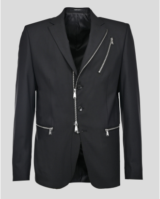 ЧЕРНО САКО ОТ ФИНА ВЪЛНА И ВИСКОЗА С МЕТАЛНИ ЦИПОВЕ 