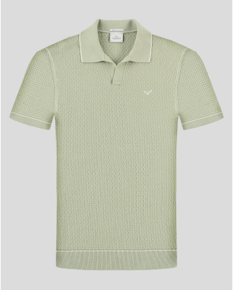 СВЕТЛОЗЕЛЕНА ПОЛО ТЕНИСКА ТИП ПЛЕТИВО С КОНТРАСТНА ДЕСЕНАЦИЯ 