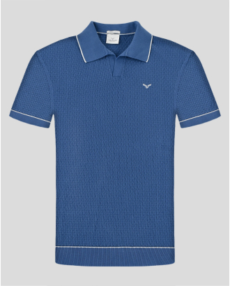 ДЕНИМ СИНЯ ПОЛО ТЕНИСКА ТИП ПЛЕТИВО С КОНТРАСТНА ДЕСЕНАЦИЯ