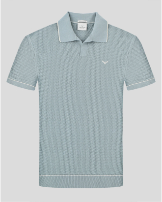 СВЕТЛОСИНЯ ПОЛО ТЕНИСКА ТИП ПЛЕТИВО С КОНТРАСТНА ДЕСЕНАЦИЯ 