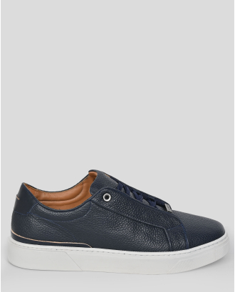 ТЪМНОСИНИ СПОРТНИ ОБУВКИ ТИП КЕЦОВЕ ОТ ШАГРЕНИРАНА КОЖА