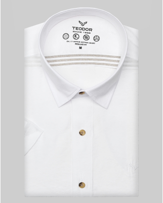 БЯЛА РИЗА С КЪС РЪКАВ ОТ МОДАЛ И ПАМУК СВОБОДЕН СИЛУЕТ