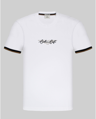 БЯЛА ТЕНИСКА С ЕФЕКТЕН ЛОГО ПРИНТ И БРОДЕРИЯ С НАДПИС GOD`s GIFT