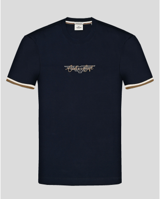 ТЪМНОСИНЯ ТЕНИСКА С ЕФЕКТЕН ЛОГО ПРИНТ И БРОДЕРИЯ С НАДПИС GOD`s GIFT