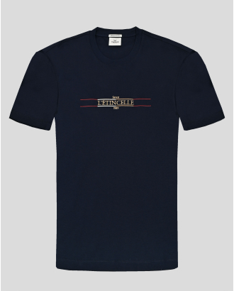 ТЪМНОСИНЯ ТЕНИСКА ОТ PREMIUM ПАМУК С КОНТРАСТНА РЕЛЕФНА БРОДЕРИЯ 