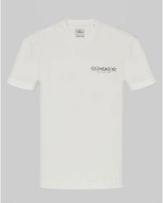 БЯЛА ТЕНИСКА ОТ PREMIUM ПАМУК С ЕФЕКТЕН ПРИНТ НА ПРЕДНА ЧАСТ И ГРЪБ