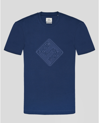 ДЕНИМ СИНЯ ТЕНИСКА С КОНТРАСТЕН ЛОГО ПРИНТ  ВЪВ ФОРМА НА РОМБ