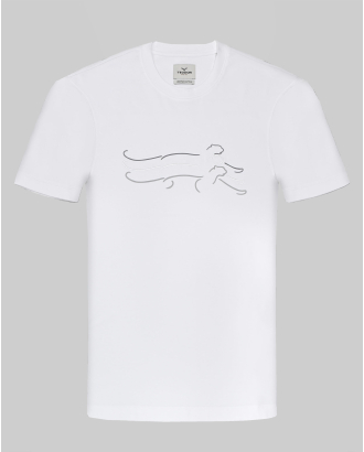 БЯЛА ТЕНИСКА ОТ PREMIUM ПАМУК С КОНТРАСТЕН ГУМИРАН ПРИНТ ПАНТЕРА 