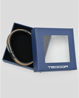 ДВУЦВЕТНА КОМБИНИРАНА ГРИВНА ОТ ЕСТЕСТВЕНА КОЖА В КАФЯВО И ЧЕРНО