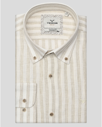 ДВУЦВЕТНА РАИРАНА РИЗА ОТ ПАМУК И ЛЕН В БЕЖОВО И ЕКРЮ