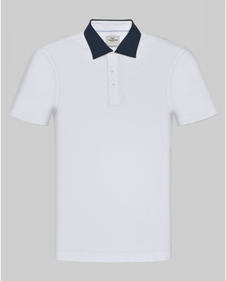 БЯЛА ТЕНИСКА ОТ PREMIUM ПАМУК С КОНТРАСТНА ЯКА  