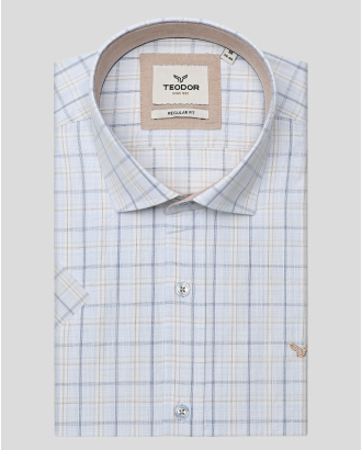 МНОГОЦВЕТНА КАРИРАНА РИЗА С КЪС РЪКАВ СВОБОДЕН СИЛУЕТ