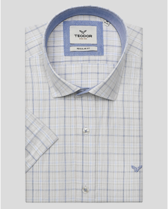 РИЗА С КЪС РЪКАВ В МНОГОЦВЕТНО КАРЕ СВОБОДЕН СИЛУЕТ