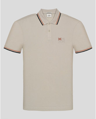 БЕЖОВА ПОЛО ТЕНИСКА ОТ PREMIUM ПАМУК С БРОДЕРИЯ И КОНТРАСТНА ДЕСЕНАЦИЯ