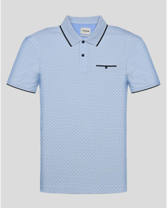 СВЕТЛОСИНЯ ПОЛО ТЕНИСКА ОТ PREMIUM ПАМУК В СИТЕН КОНТРАСТЕН ПРИНТ 