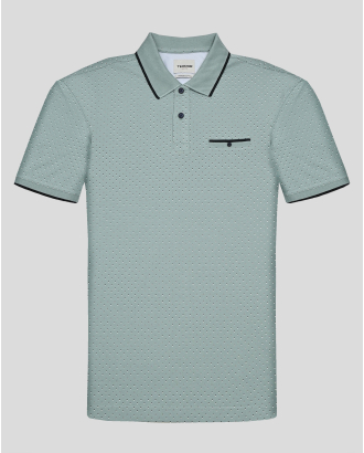 СВЕТЛОЗЕЛЕНА ПОЛО ТЕНИСКА ОТ PREMIUM ПАМУК В СИТЕН КОНТРАСТЕН ПРИНТ 