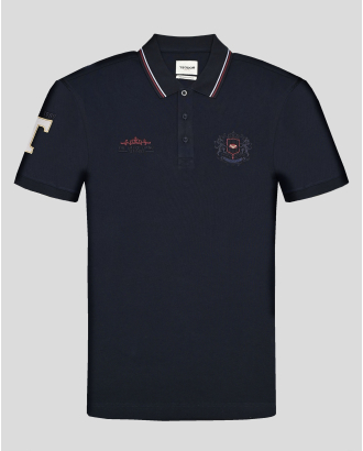 ТЪМНОСИНЯ ТЕНИСКА ОТ PREMIUM ПАМУК С КОНТРАСТНА БРОДЕРИЯ И ЛОГО