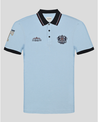 СВЕТЛОСИНЯ ТЕНИСКА ОТ PREMIUM ПАМУК С ДВУЦВЕТНА БРОДЕРИЯ ГЕРБ И ЛОГО