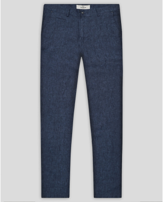 ЛЕНЕН ЧИНО ПАНТАЛОН С ДВОЙНИ ФИЛЕТКИ И ЛОГО В ТЪМНОСИН  МЕЛАНЖ