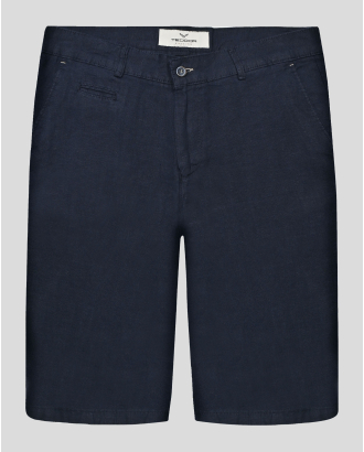 ТЪМНОСИНИ ЛЕНЕНИ БЕРМУДИ С ИТАЛИАНСКИ ДЖОБ И ЛОГО АКСЕСОАР