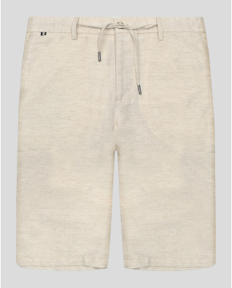 ЛЕНЕНИ БЕРМУДИ В ЦВЯТ ЕКРЮ МЕЛАНЖ С ЕДИНИЧНИ ФИЛЕТКИ И ЛОГО 