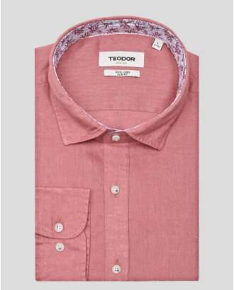 ЛЕНЕНА РИЗА С НАВИВАЩИ СЕ РЪКАВИ И БРОДЕРИЯ ЛОГО В АНТИК РОЗОВО