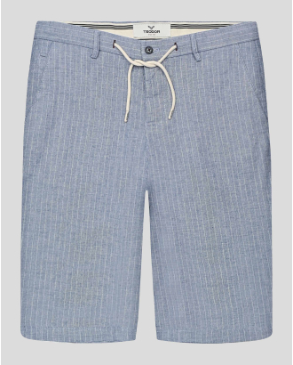 СВЕТЛОСИНИ БЕРМУДИ ОТ ПАМУК И ЛЕН В КОНТРАСТНО РАЙЕ