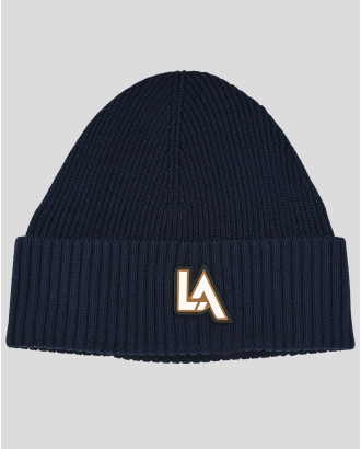  ТЪМНОСИНЯ ПЛЕТЕНА ШАПКА С ТРИЦВЕТНО ГУМИРАНО ЛОГО