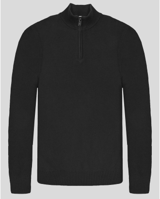 ЧЕРЕН ПУЛОВЕР С ВИСОКА ЯКА  ОТ 100% PREMIUM ПАМУК В СИТНА СТРУКТУРА