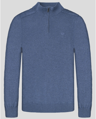 СИН ПУЛОВЕР С ВИСОКА ЯКА ОТ 100% PREMIUM ПАМУК С БРОДЕРИЯ ЛОГО