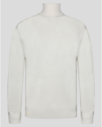 БЯЛ ПУЛОВЕР С ПОЛО ЯКА ОТ 100% ЕКСТРА ФИНА ВЪЛНА МЕРИНО 