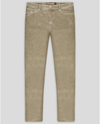 ВТАЛЕН ПАНТАЛОН С КОЖЕНА ЕМБЛЕМА В СИВО-БЕЖОВ ЦВЯТ