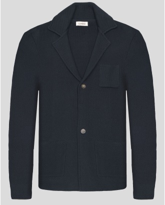 ТЪМНОСИНЯ ЖИЛЕТКА ТИП САКО ОТ 100% ПАМУК В СТРУКТУРНА ПЛЕТКА