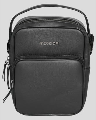 ЧЕРНА ЧАНТА ЗА ПРЕЗ РАМО ОТ ЕСТЕСТВЕНА КОЖА ШАГРЕН С ЛОГО