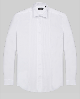 БЯЛА ЦЕРЕМОНИАЛНА РИЗА С ПЛИСЕ И СКРИТИ КОПЧЕТА