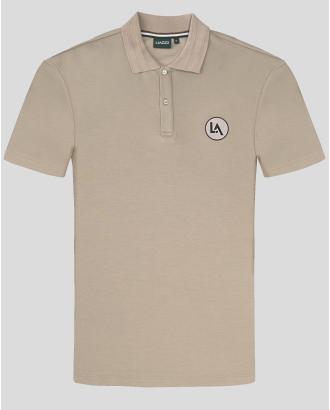 БЕЖОВА ЕЛАСТИЧНА ТЕНИСКА С ЛОГО И ПОЛО ЯКА