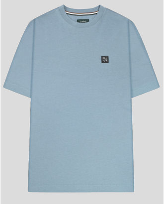 СИНЯ ТЕНИСКА ОВЪРСАЙЗ С ОБЛО ДЕКОЛТЕ И МЕТАЛНО ЛОГО 