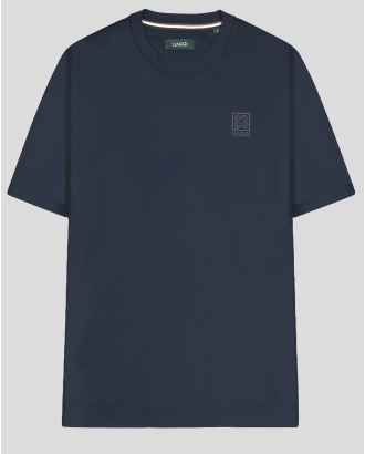 ТЪМНОСИНЯ ОВЪРСАЙЗ ТЕНИСКА С ОБЛО ДЕКОЛТЕ И ГУМИРАН ПРИНТ