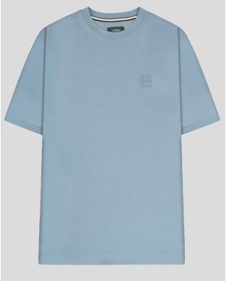 ОВЪРСАЙЗ ТЕНИСКА С ОБЛО ДЕКОЛТЕ И ЛОГО ЕМБЛЕМА В ЛЕДЕНО СИНЬО