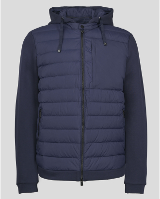 ТЪМНОСИНЬО КОМБИНИРАНО ЯКЕ С КАЧУЛКА И ПЪЛНЕЖ ОТ ЕСТЕСТВЕН ПУХ