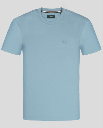 СВЕТЛОСИНЯ ПАМУЧНА ТЕНИСКА С ОБЛО ДЕКОЛТЕ И БРОДЕРИЯ ЛОГО