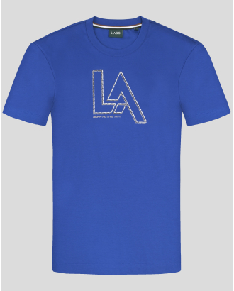 КОБАЛТОВО СИНЯ ПАМУЧНА ТЕНИСКА С КОНТРАСТЕН ПРИНТ