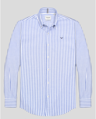 РИЗА В СИНЬО И БЯЛО РАЙЕ С ТОНАЛНА БРОДЕРИЯ ЛОГО