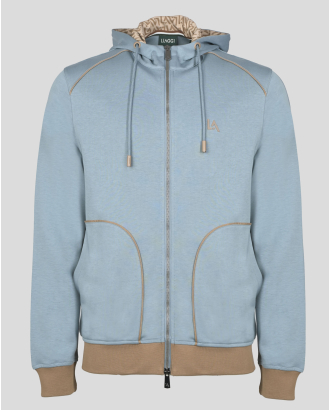 СУИТШЪРТ С КАЧУЛКА С ДЕКОРАТИВНИ КАНТОВЕ ЛЕДЕНО СИН ЦВЯТ