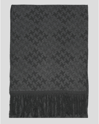 СТИЛЕН ШАЛ В ТЪМНО СИВО С ЧЕРНИ ФИГУРАЛНИ ЕЛЕМЕНТИ