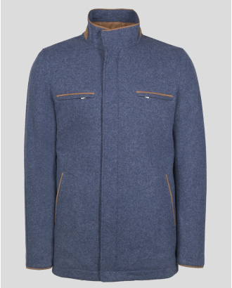 СИНЬО МЕЛАНЖИРАНО ПАЛТО ОТ МЕК ВЪЛНЕН ПЛАТ С ДЖОБОВЕ