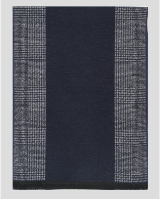 КАРИРАН ШАЛ В ТЪМНОСИНЬО И СИВО С КОНТРАСТНА ЛЕНТА