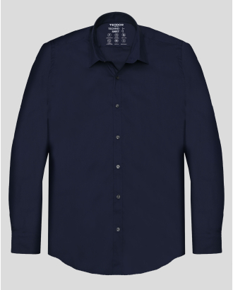 ВТАЛЕНА ТЪМНОСИНЯ КЛАСИЧЕСКА РИЗА С ЕЛАСТАН 