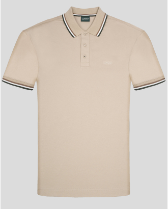 БЕЖОВА ПАМУЧНА ТЕНИСКА С ЯКА И БРОДЕРИЯ ЛОГО